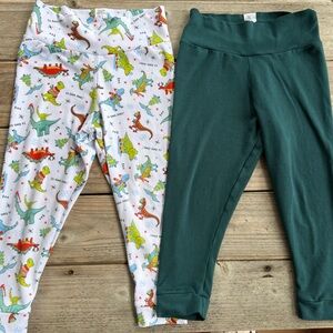 Bumblito Leggings - Christmas Dino Print & Solid Green - Set of 2 - Size 2T-4T